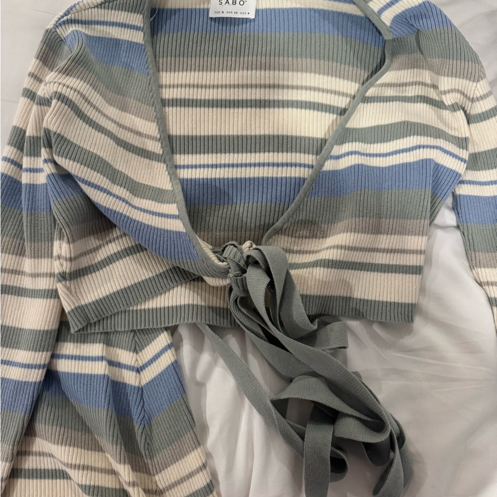 Sabo Skirt Striped Knit Set in Blue and Cream - Picture 2 of 3